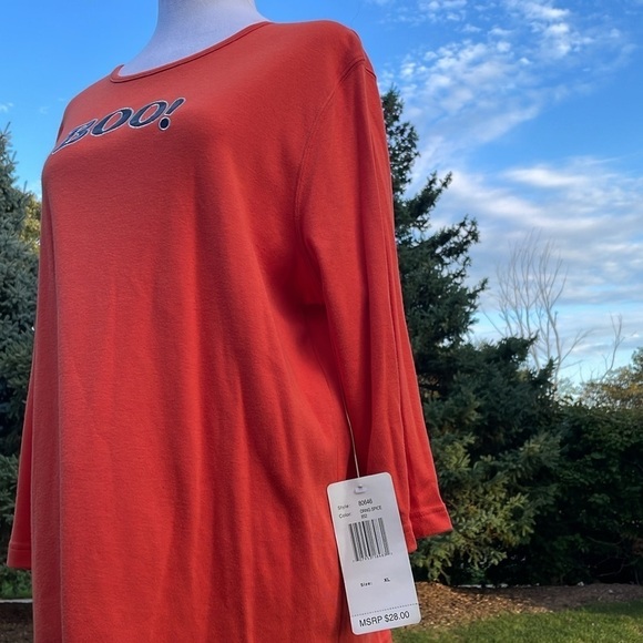 NWT Halloween 🎃 Boo! Ladies Shirt, XL, Orange, Cotton/Poly, Ghost Boo - black - Picture 3 of 15